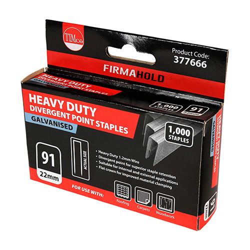 377666_w2 Heavy Duty Staples - Divergent Point - Galvanised 22mm - Box