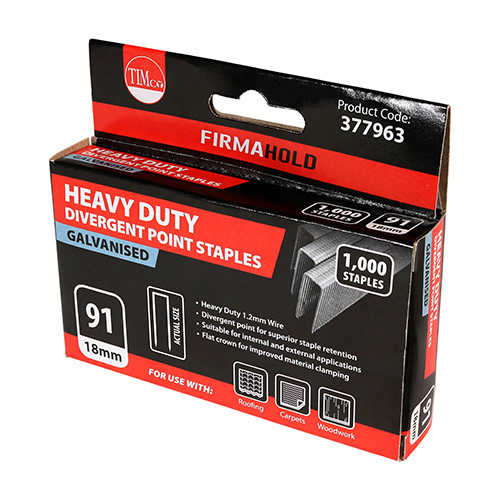 377963_w2 Heavy Duty Staples - Divergent Point - Galvanised 18mm - Box