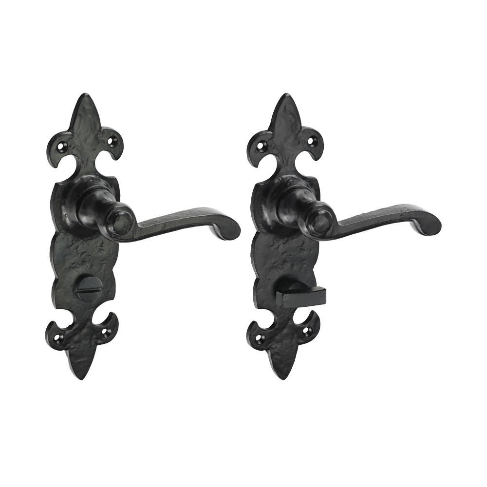 shop Fleur De Lys Ornate Bathroom Handles - Antique Black 195 x 55