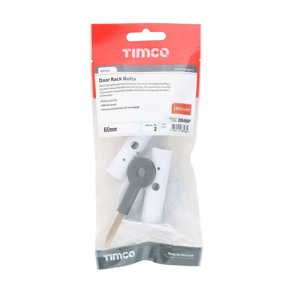 Door Rack Bolts - White 60mm in TIMpac