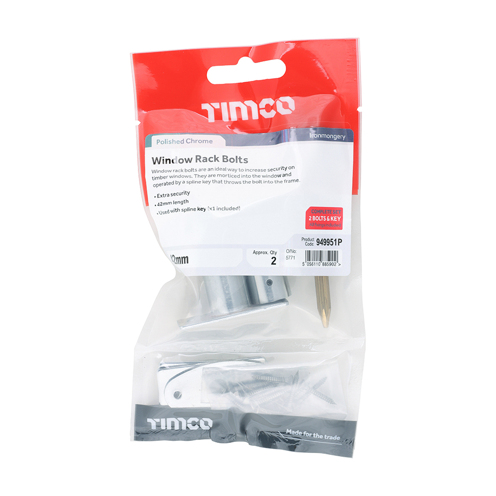 Timco Window Rack Bolts - Polished Chrome - 42mm - Pack of 2 - 949951P
