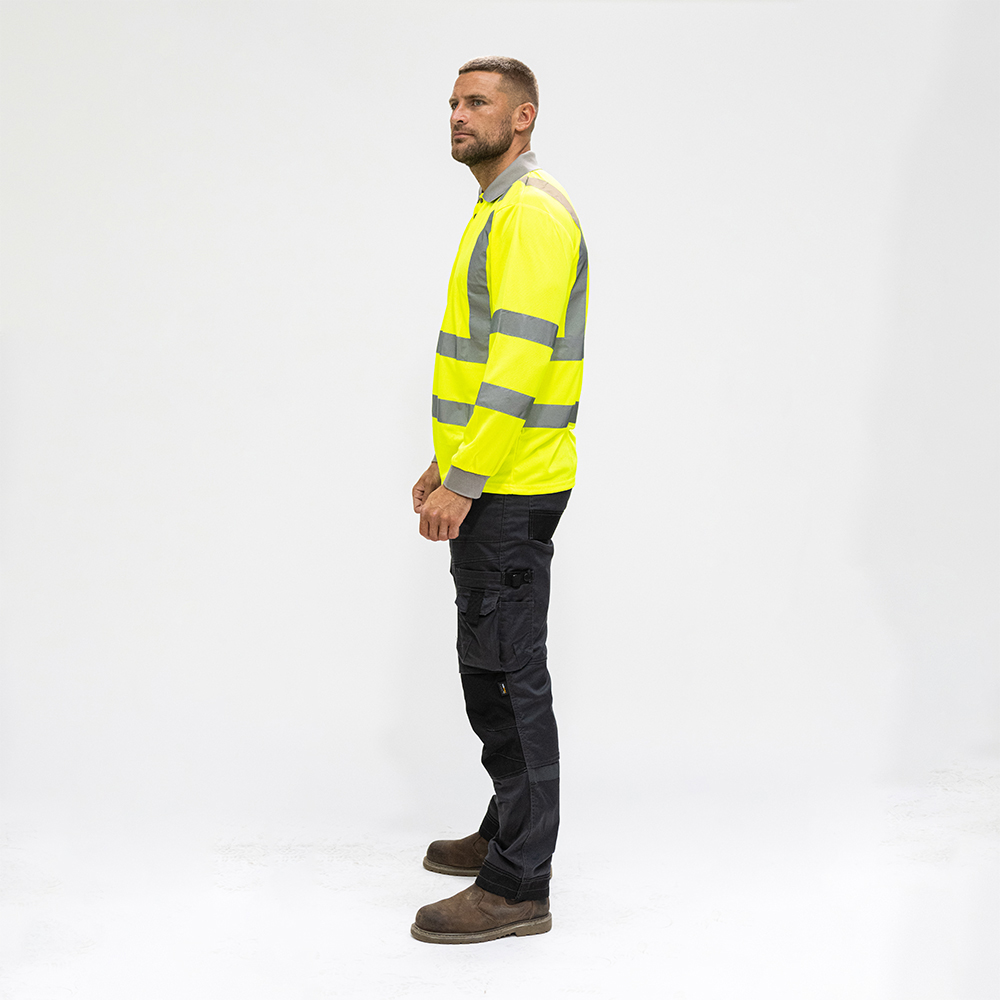 Hi-Visibility Polo Shirt - Long Sleeve - Yellow - Side View