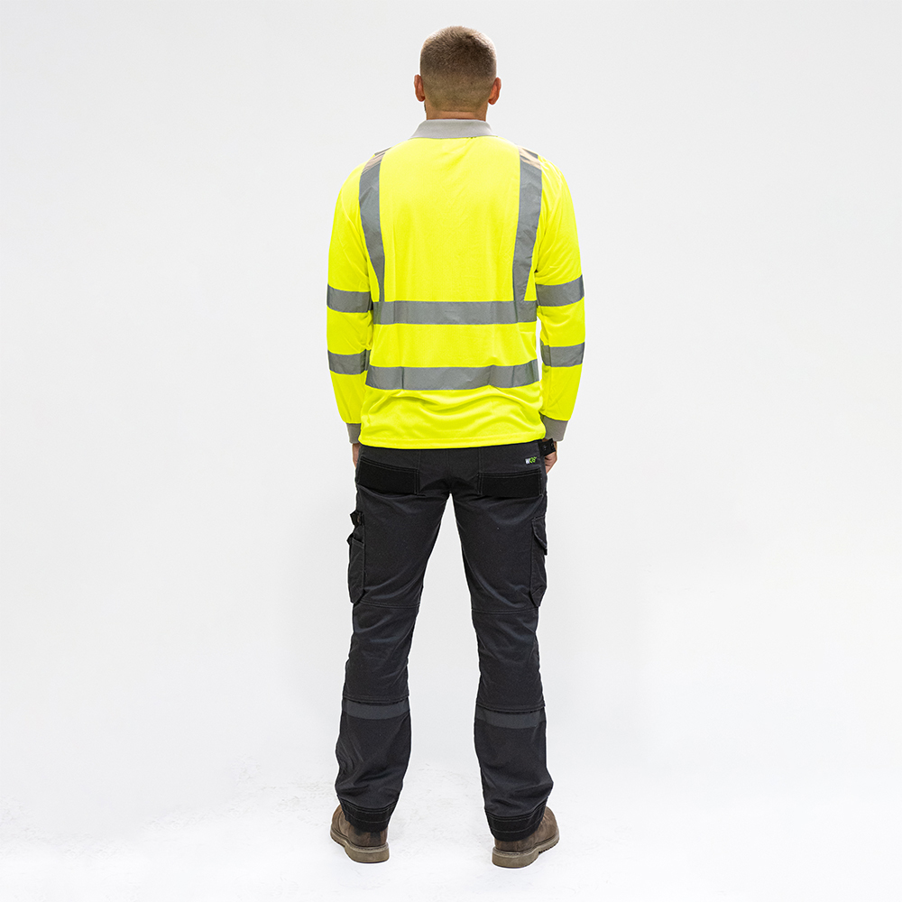 Hi-Visibility Polo Shirt - Long Sleeve - Yellow - Back View
