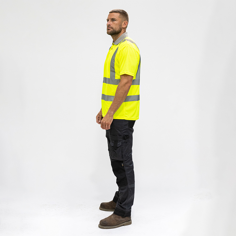 Hi-Visibility Polo Shirt - Short Sleeve - Yellow - Side View
