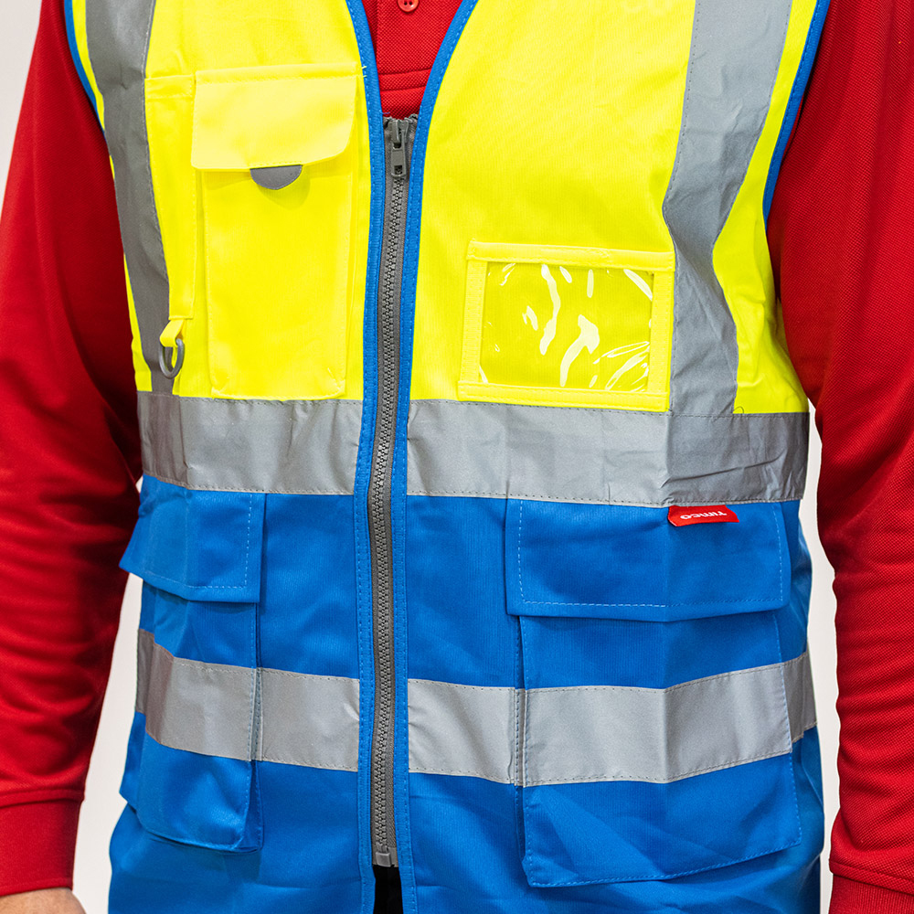 Hi-Visibility Executive Vest - Yellow & Blue - Close Up