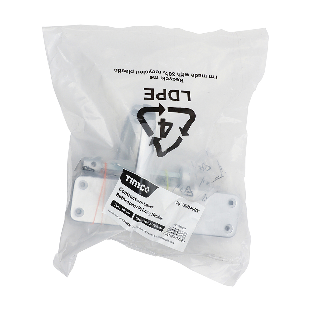 Contractors Lever Bathroom|Privacy Handles - Satin Anodised Aluminium 154 x 40 - In bag