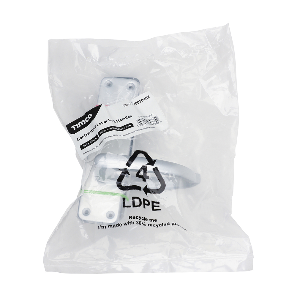 200304BX_w2 Contractors Lever Lock Handles - Satin Anodised Aluminium 154 x 40 in bag