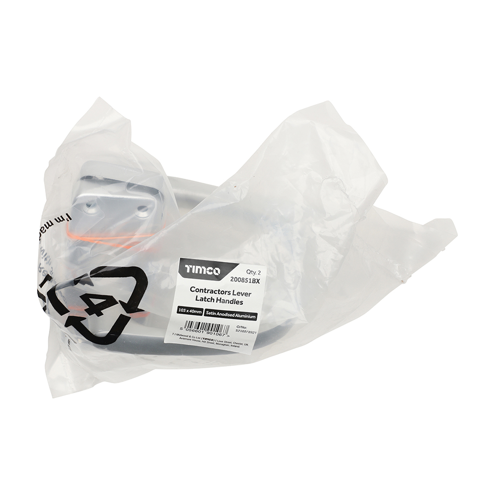 Contractors Lever Latch Handles - Satin Anodised Aluminium 103 x 40 In Bag