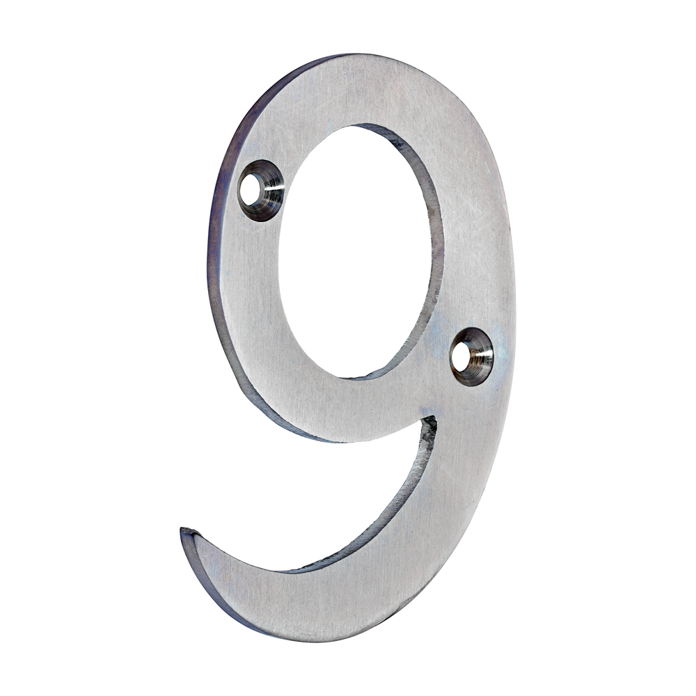 200052_w1 Door Numeral 9 - Satin Chrome - 75mm