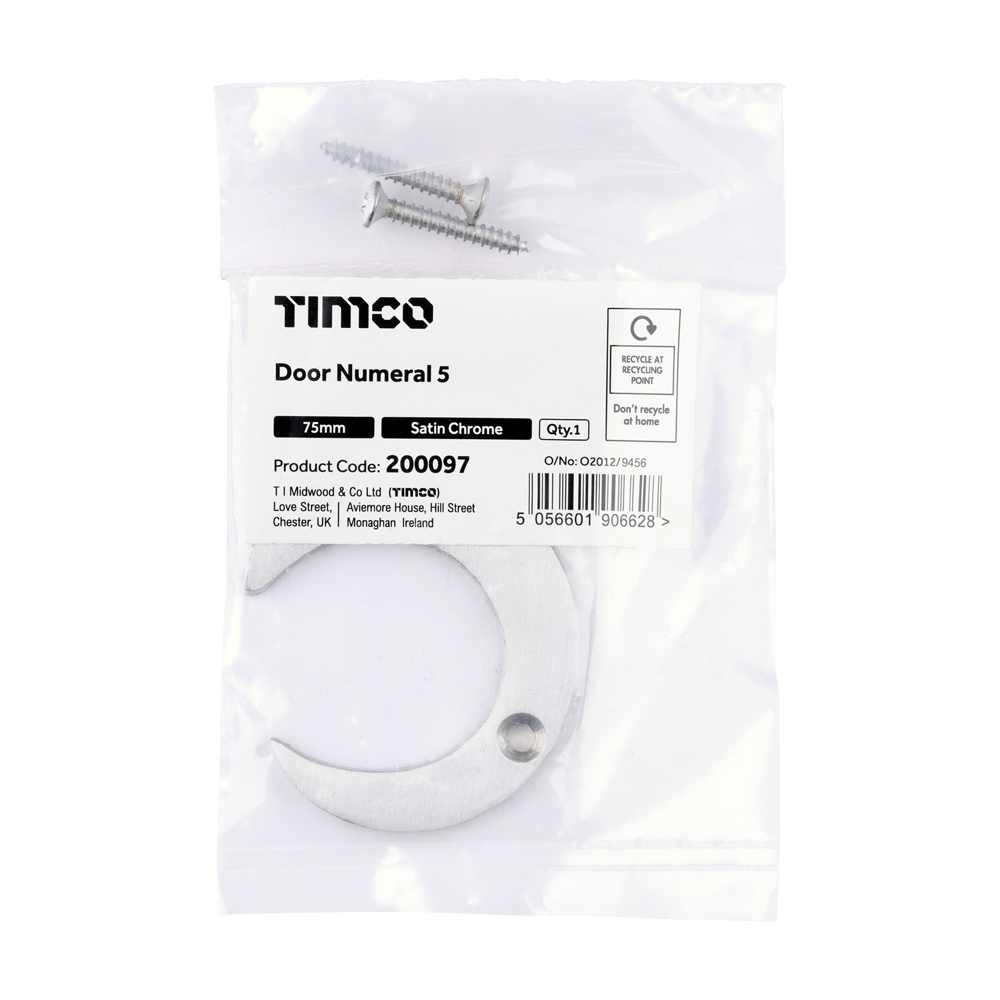 Timco Door Numeral 5 - Satin Chrome 75mm - Bag