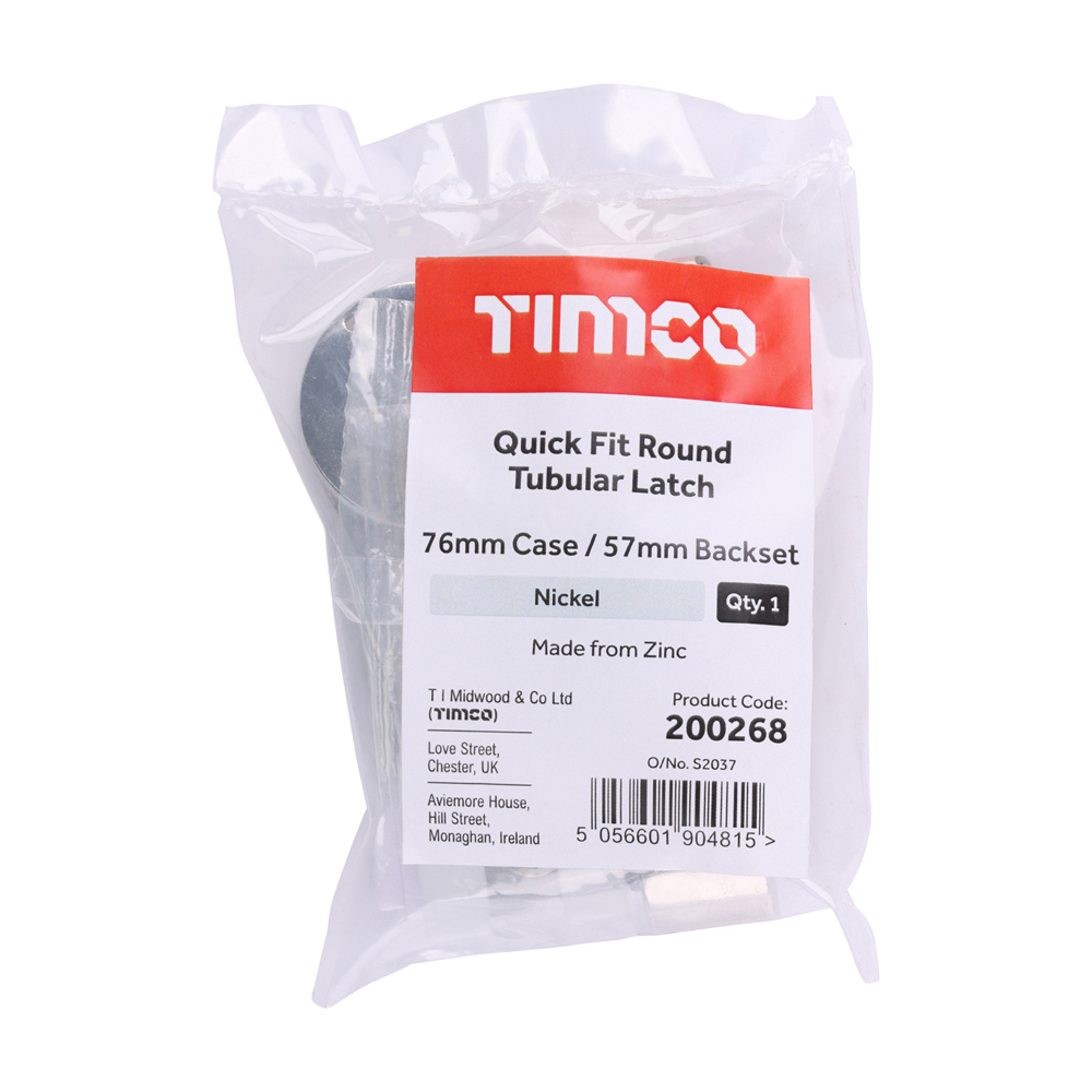 200268_w2 Quick Fit Round Tubular Latch - Nickel 76 case / 57 backset - in bag