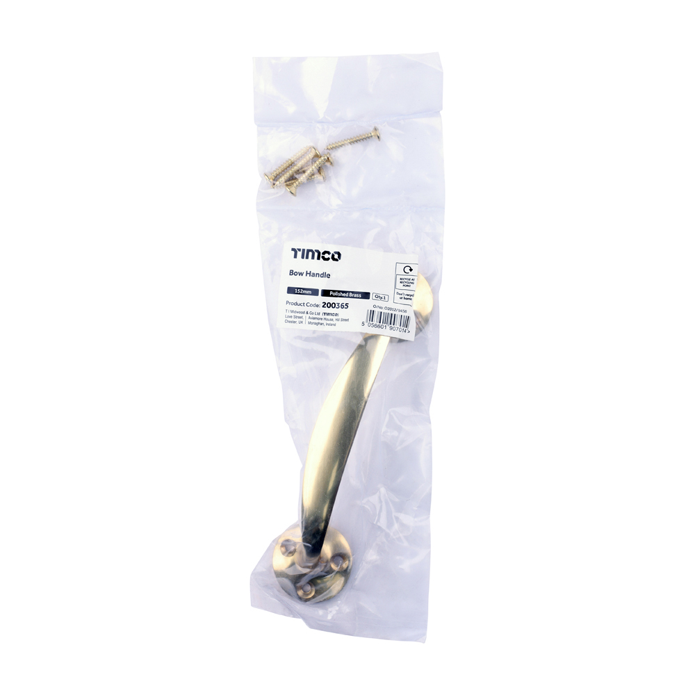200365_w2 Bow Handle - Polished Brass - 152mm - In bag