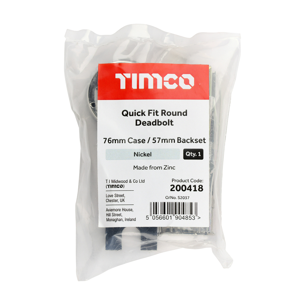 200418_w2 Timco Quick Fit Round Deadbolt - Nickel 76 case / 57 backset - In bag