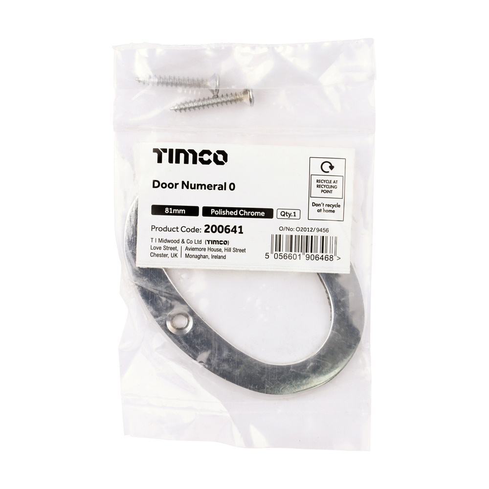 Timco Door Numeral 0 - Polished Chrome 81mm - Bag