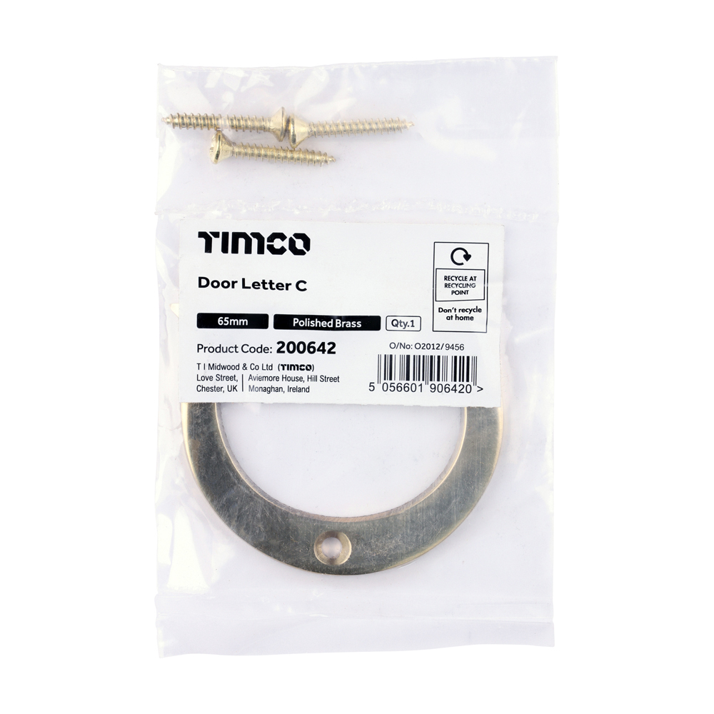 Timco Door Letter C - Polished Brass 65mm - Bag