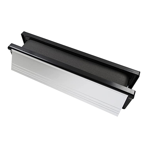 Timco Intumescent Letterbox - Polished Silver - Black Frame - 305 x 70