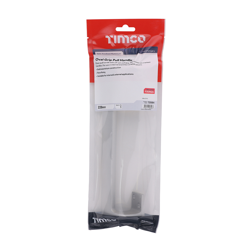 725084_w2 Timco Oval Grip Pull Handle - Satin Anodised Aluminium - 228mm - In Bag of 1 - 725084
