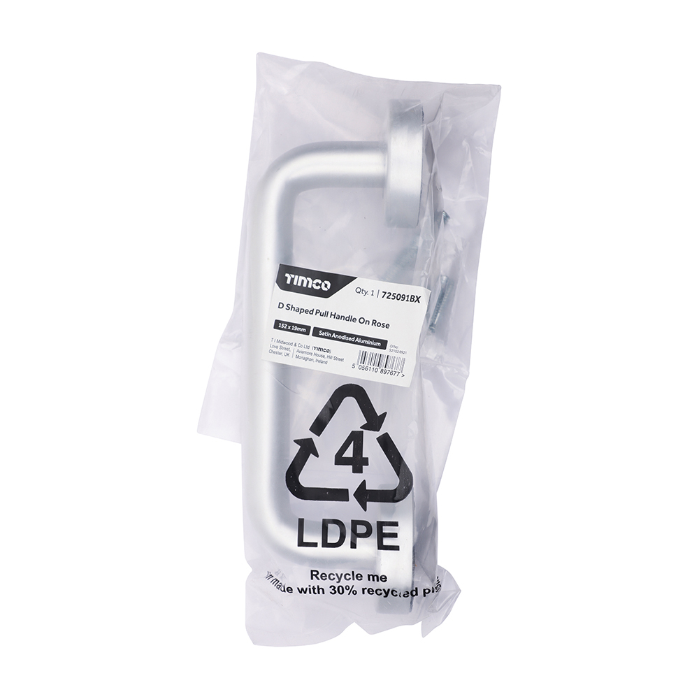 725091BX_w2 D Shaped Pull Handle On Rose - Satin Anodised Aluminium - 152 x 19 - In Packet