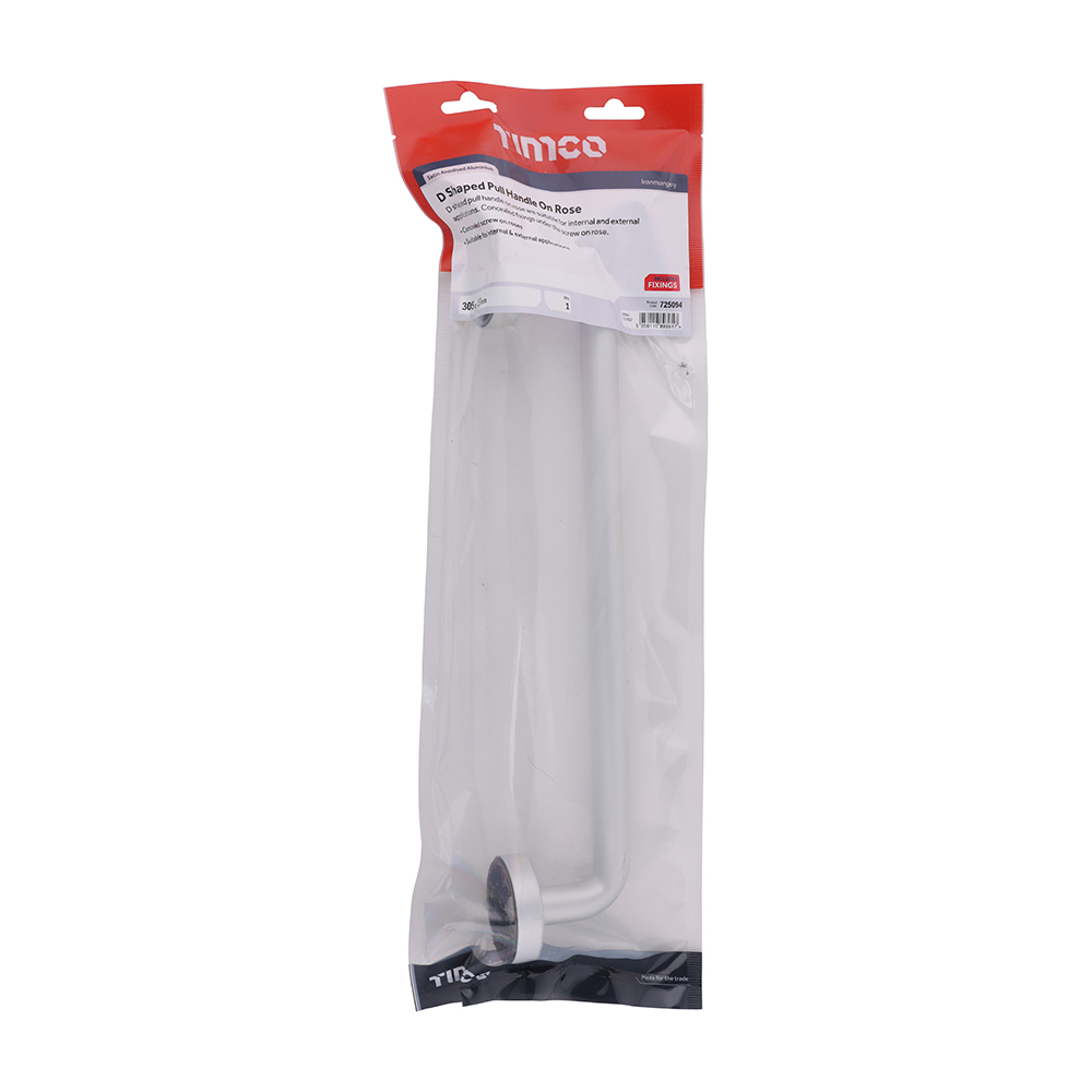 D Shaped Pull Handle On Rose - Satin Anodised Aluminium - 305 x 19 - in TIMbag