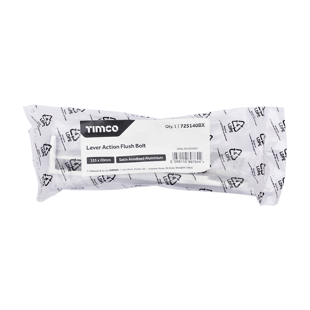 725140BX_w2 Lever Action Flush Bolt - Satin Anodised Aluminium - 155 x 20 - in TIMpac