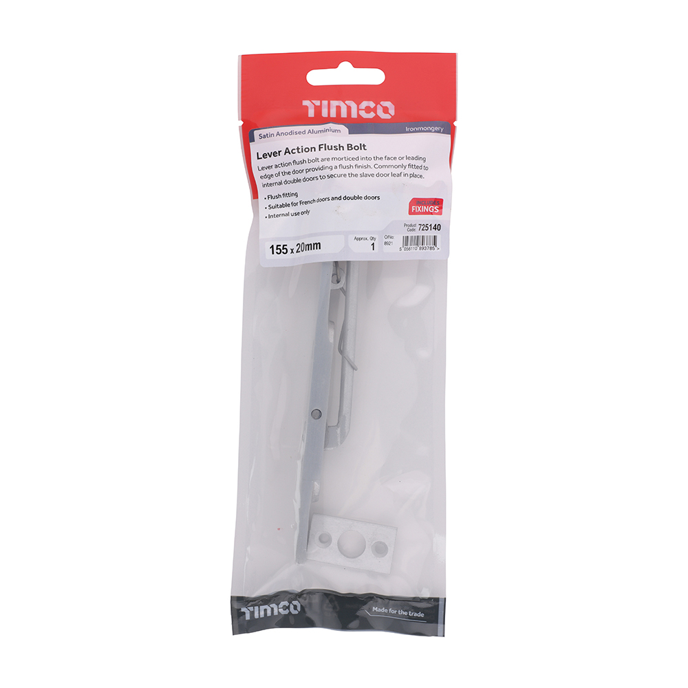 725140_w2 Lever Action Flush Bolt - Satin Anodised Aluminium - 155 x 20 - in bag