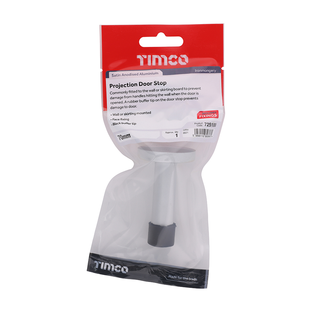 Timco Projection Door Stop - Satin Anodised Aluminium 70mm - TIMpac of 1