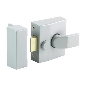 Narrow Style Nightlatch - Silver 68 case / 40 backset