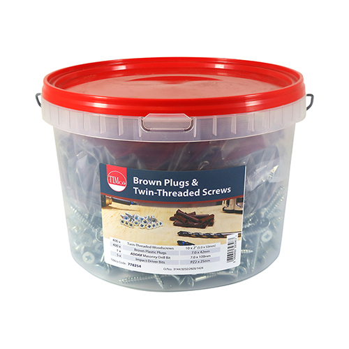 Timco Brown Premium Plastic Plugs with Screws - 42mm in tub