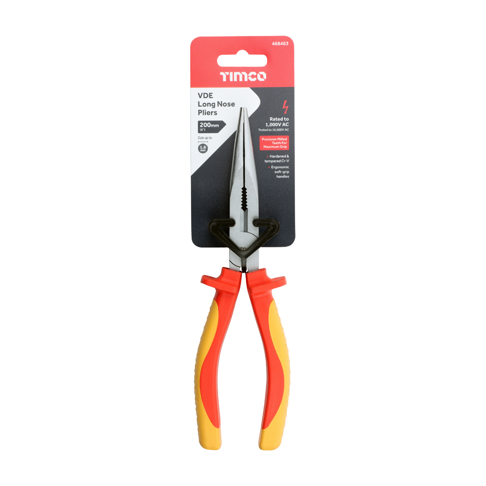 VDE Long Nose Pliers 8" in backing card