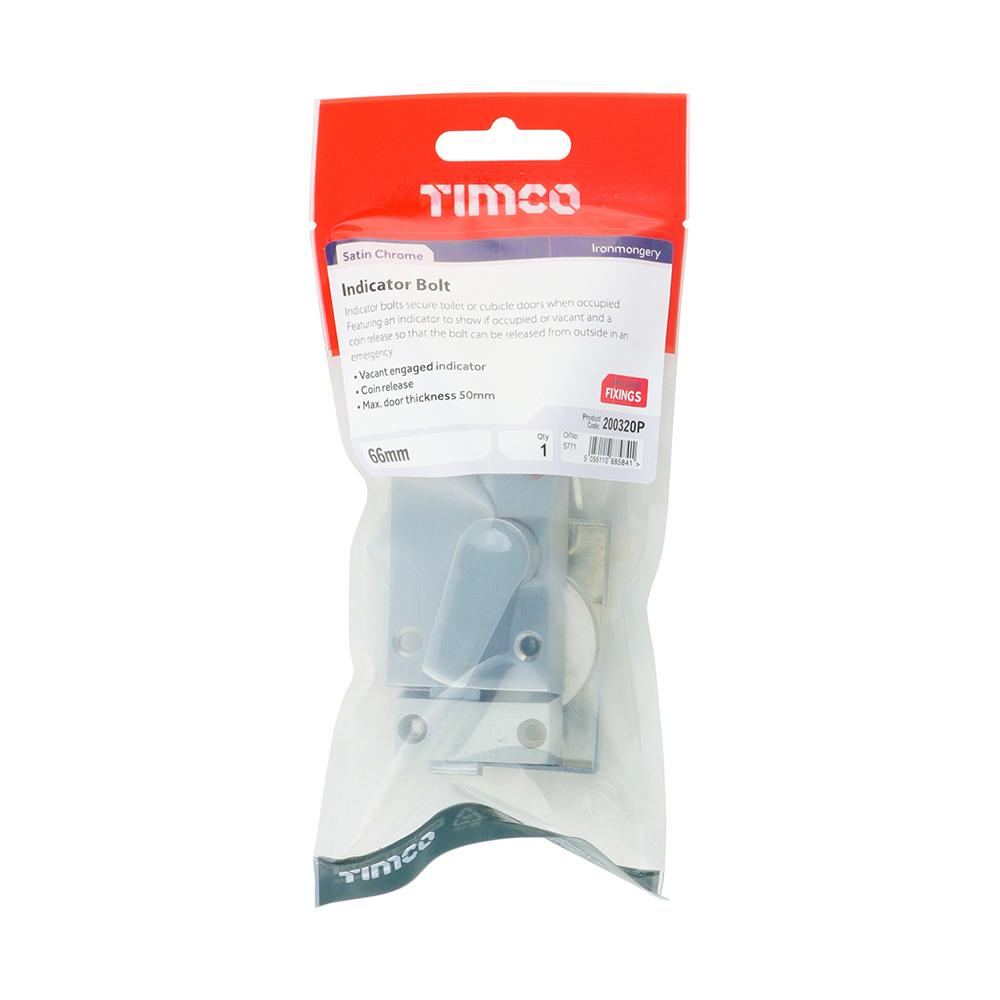 Indicator Bolt - Satin Chrome - 66mm - In TIMpac