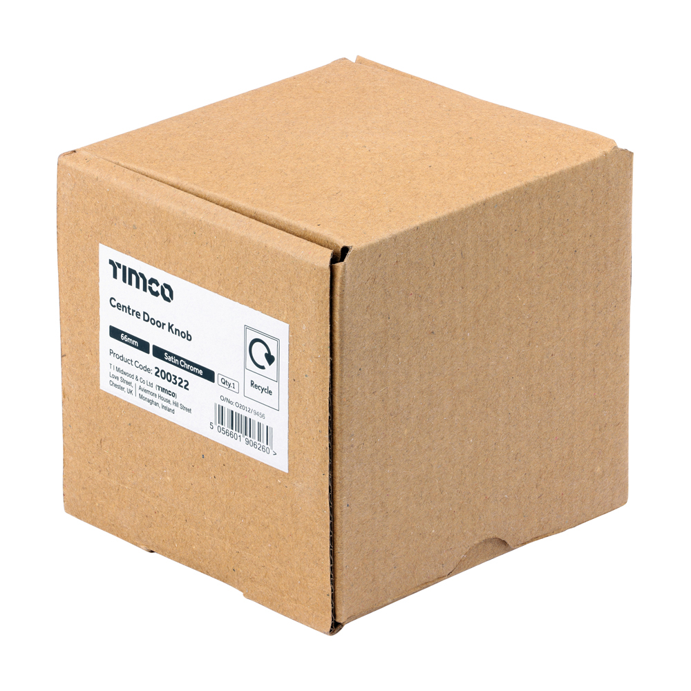Centre Door Knob - Satin Chrome 66mm - Box