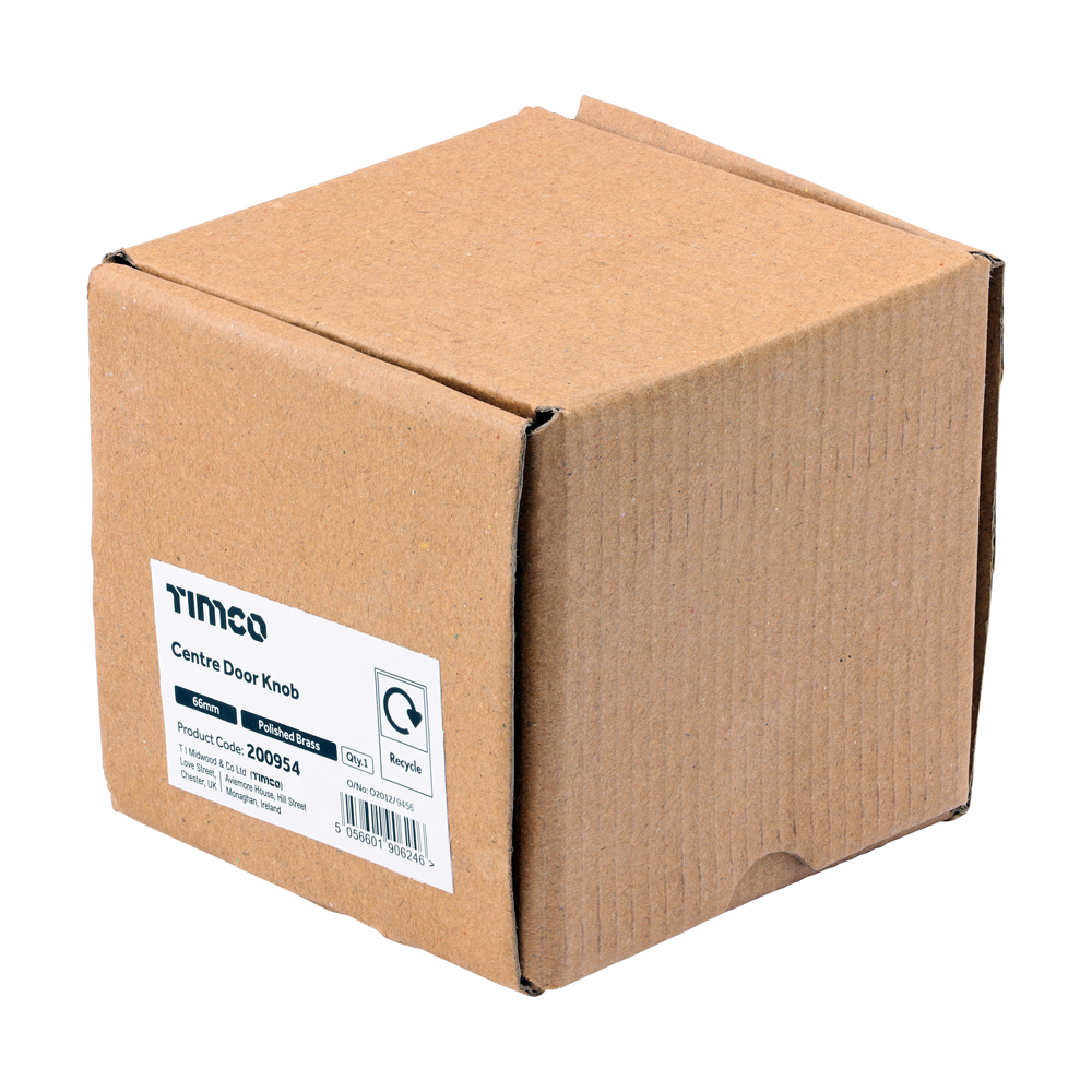Timco Centre Door Knob - Polished Brass 66mm - Box of 1