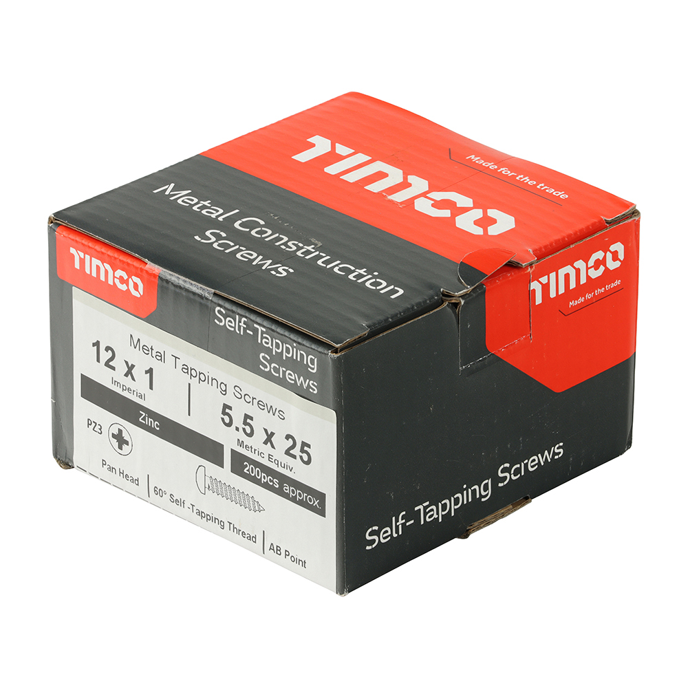 00121CPAZS_w2 Timco Metal Tapping Screws - PZ - Pan - Self-Tapping - Zinc - 12 x 1 - Box of 200