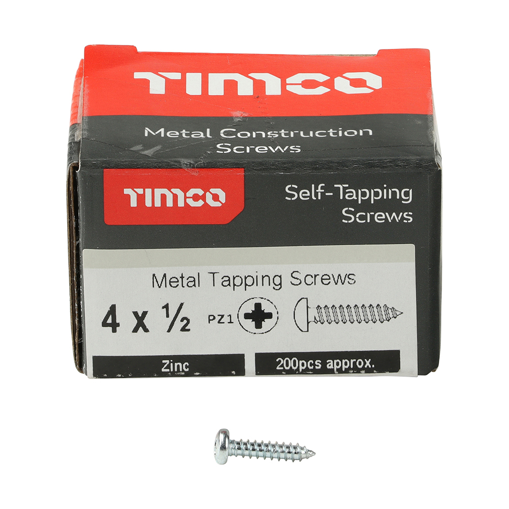 Timco Self-Tapping Screws - PZ - Pan - Zinc - 4 x 1/2 - Box of 200 and screw