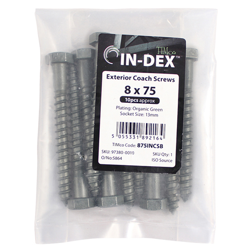 675INCSB_w2 Coach Screws - Hex - Exterior - Green 6.0 x 75 - Bag