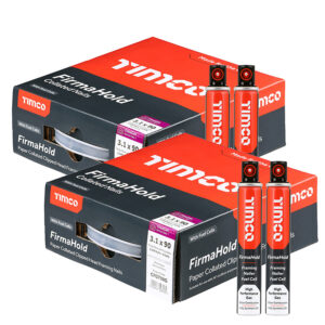 Two Boxes of Timco FirmaHold 3.1 x 90mm Collated Clipped Head Nails & 2 Fuel Cells - FirmaGalv - Trade Pack - Plain Shank - Box of 2200 - CFGT90GX2